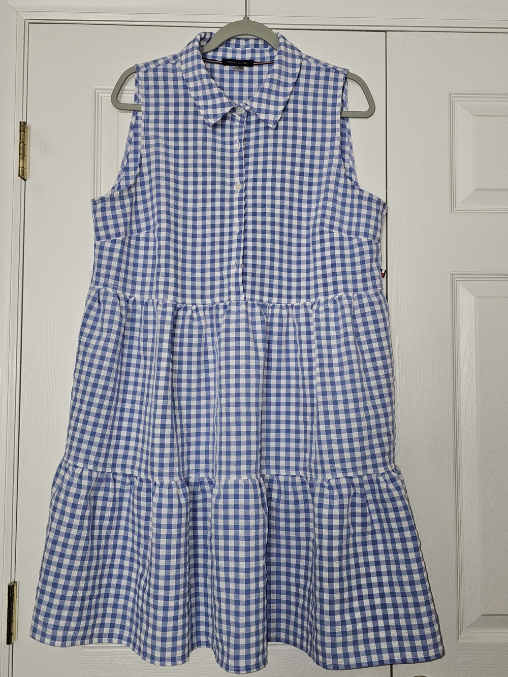 Tommy Hilfiger Blue Gingham Sleeveless Tiered Dress